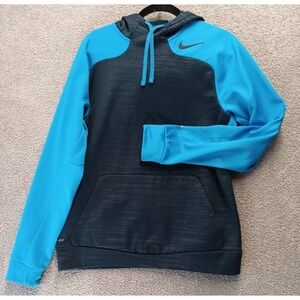 Nike Therma-Fit Hoodie M Blue Black Pullover Training Sweatshirt